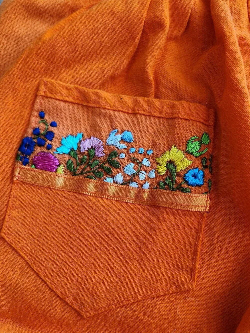 Girls Orange Embroidered Cotton Overalls - size 2